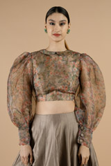 Organza puffed sleeve blouse5256 video